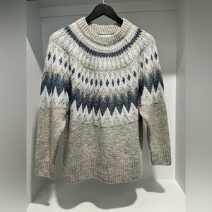 MANGO MNG Casual Cozy Gray and Blue Fair Isle Knit Sweater metallic size XS